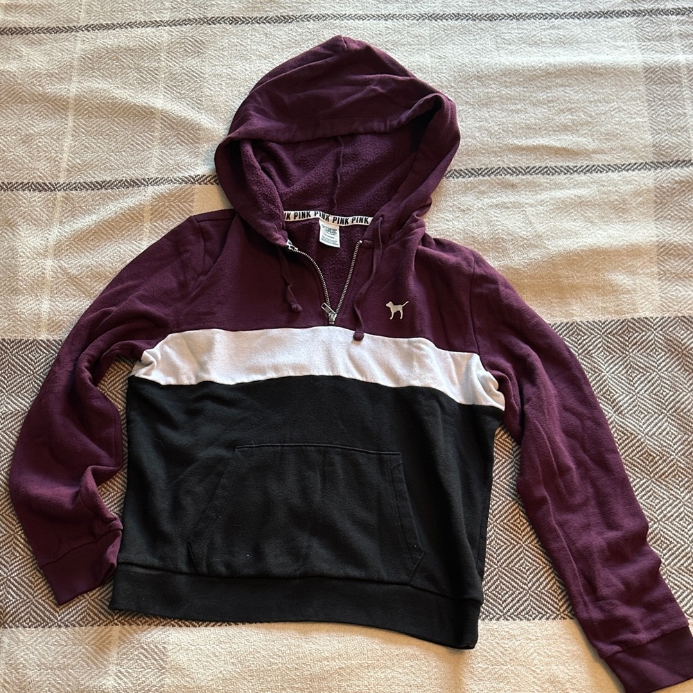 Victoria's Secret Colorblock Hoodie - Burgundy, White, and Black